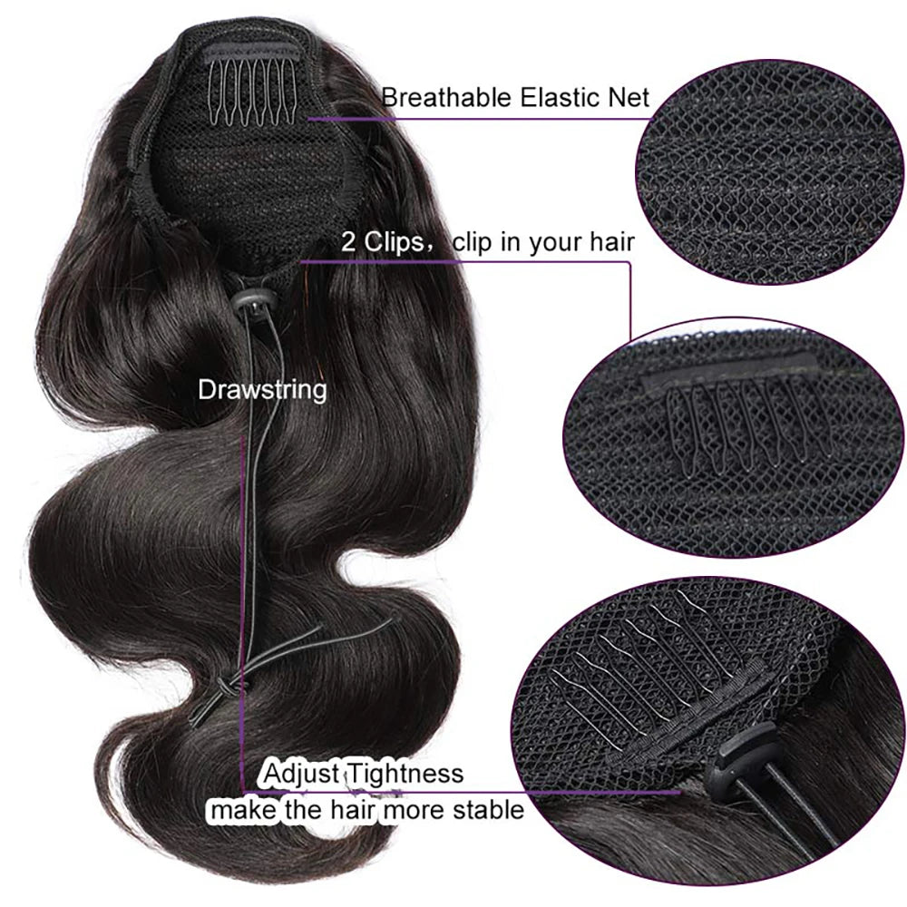 Body Wave Human Hair Drawstring Ponytail for Women