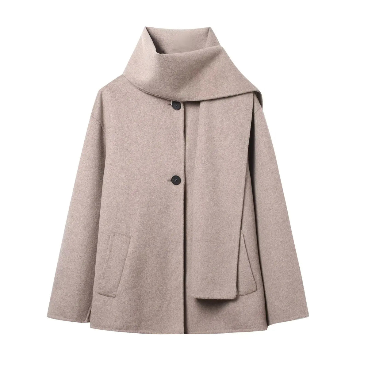 Classic Long Trench Coat With Detachable Scarf for Women