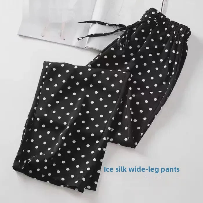 Casual Polka Dot High Waist Wide Leg Pants for Women