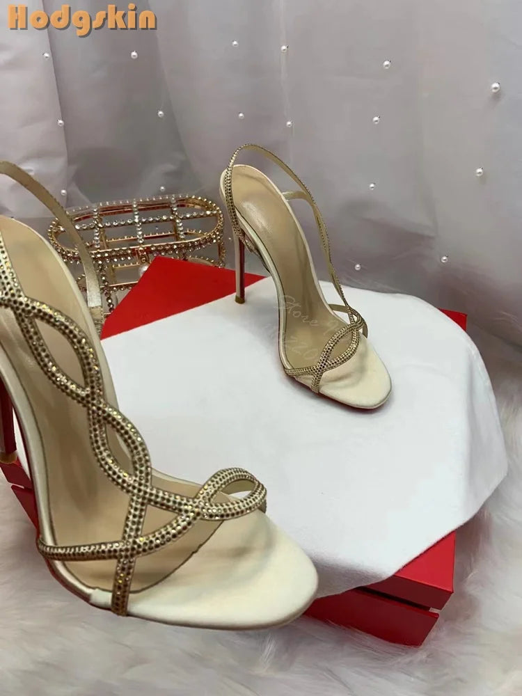 Crystal Strappy Thin Stiletto Heel Sandals for Women