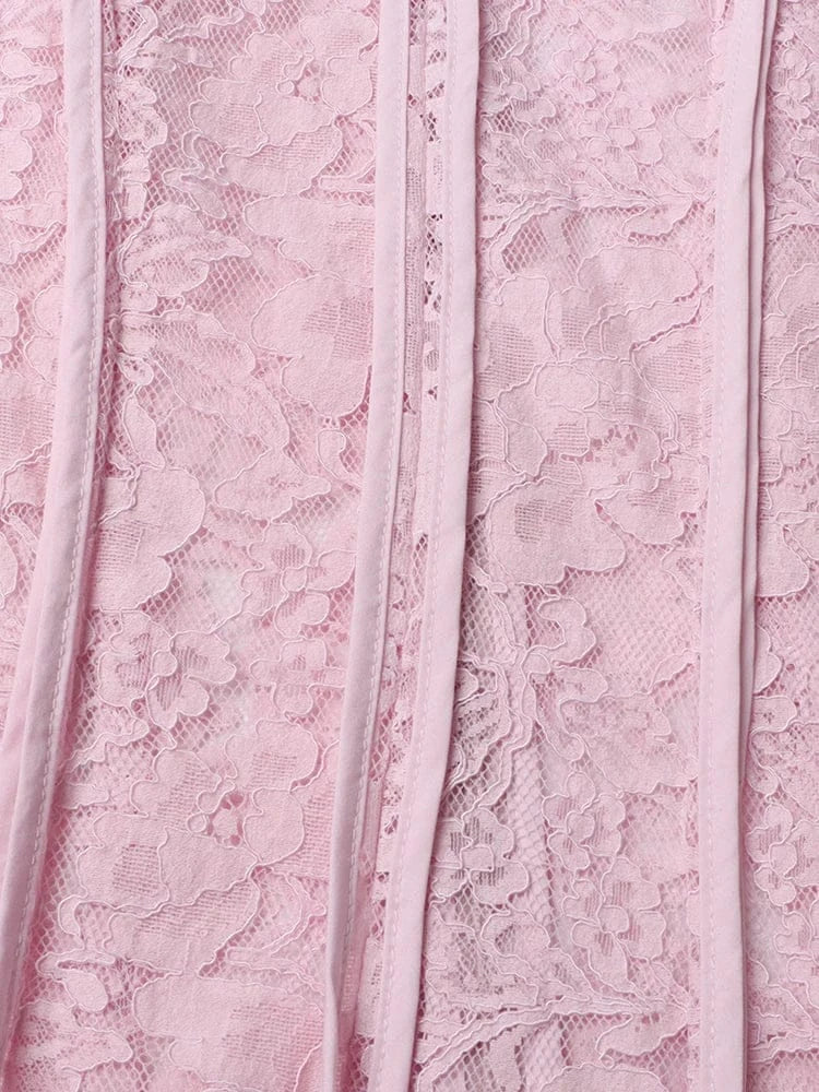 TWOTWINSTYLE Patchwork Lace Slimming Dresses For Women Stand Collar Flare Sleeve High Waist Solid Elegant Dress Female Fashion