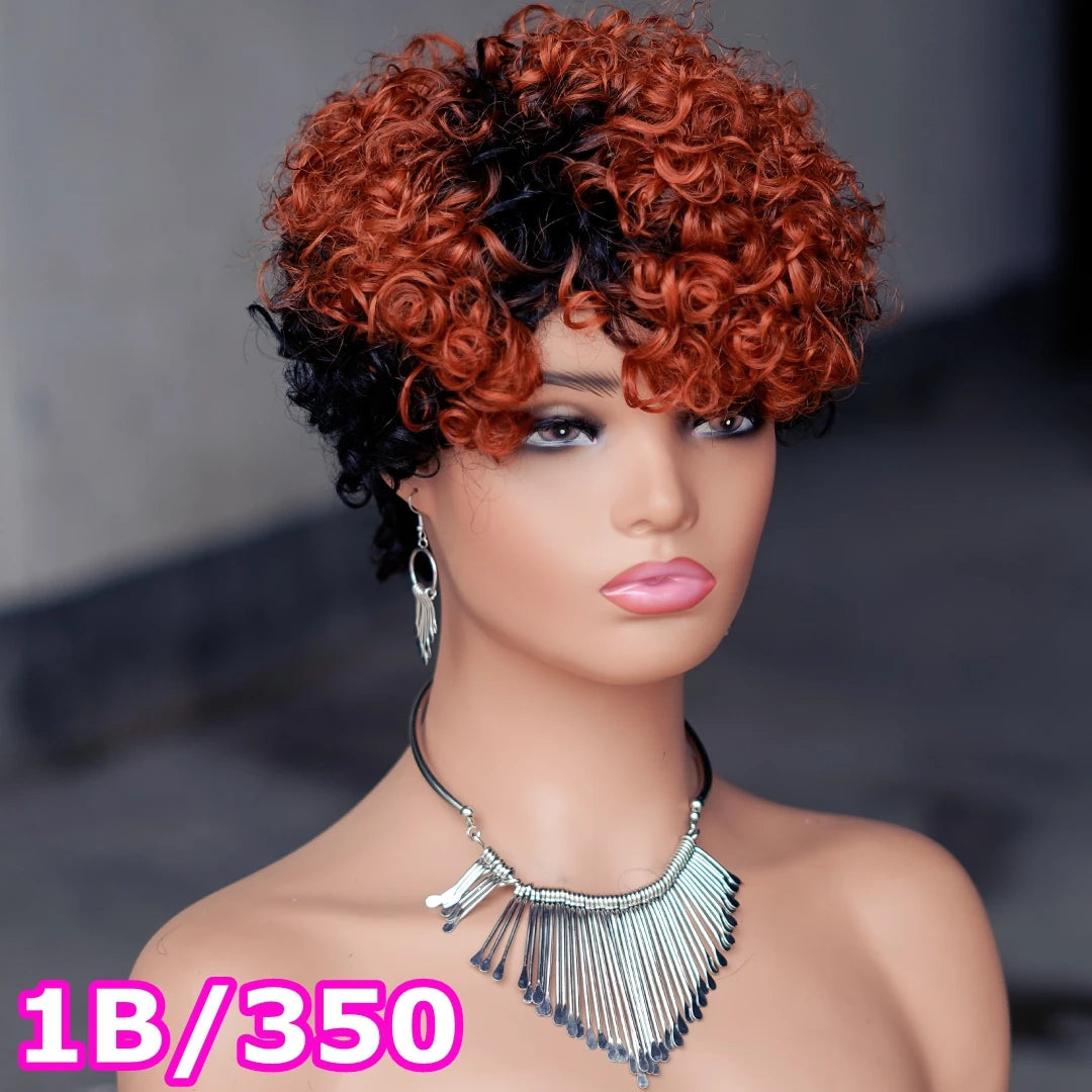 Short Curly Pixie Cut Brazilian Human Hair Wig for Women