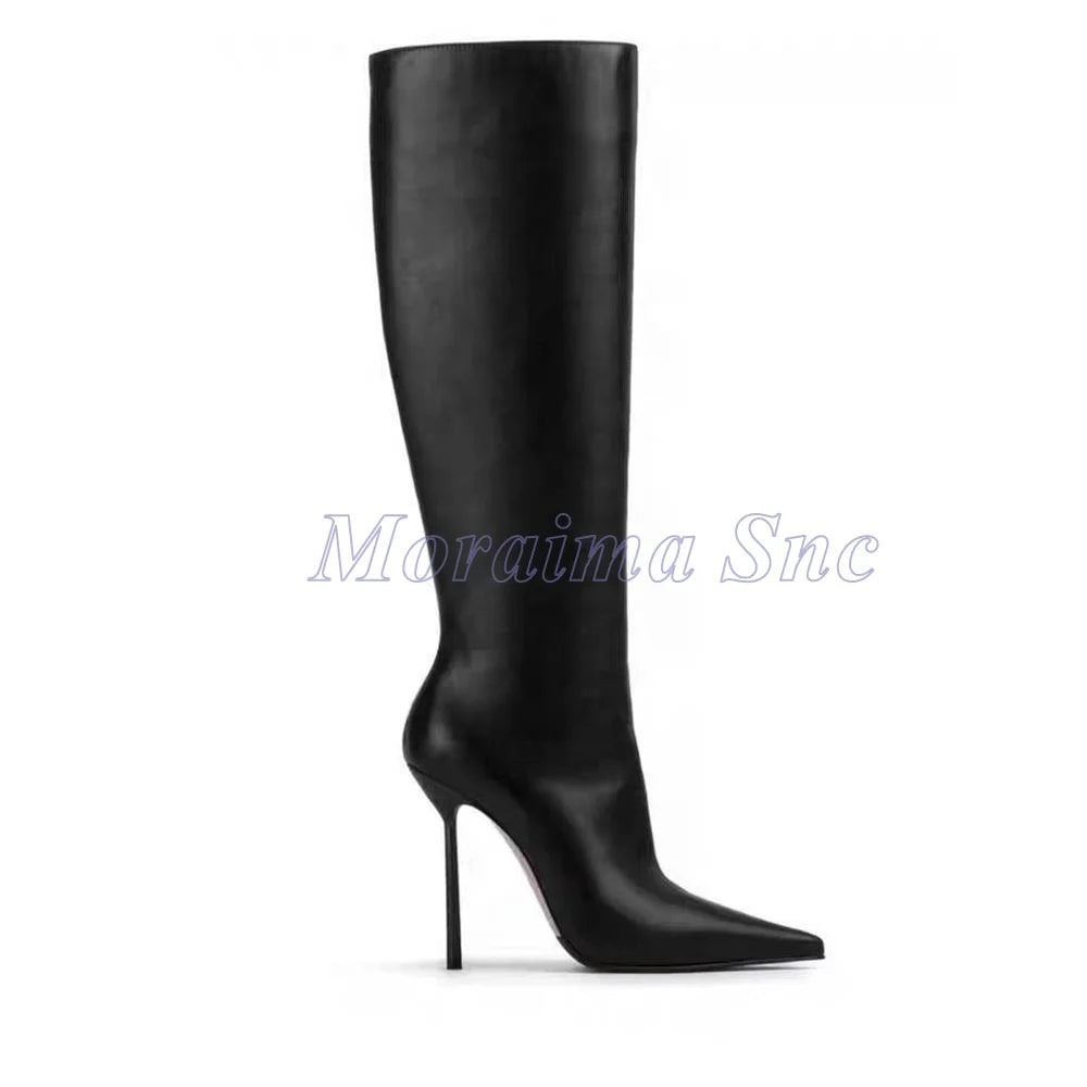 Modern Pointed Toe Stiletto Knee High Boots For Women