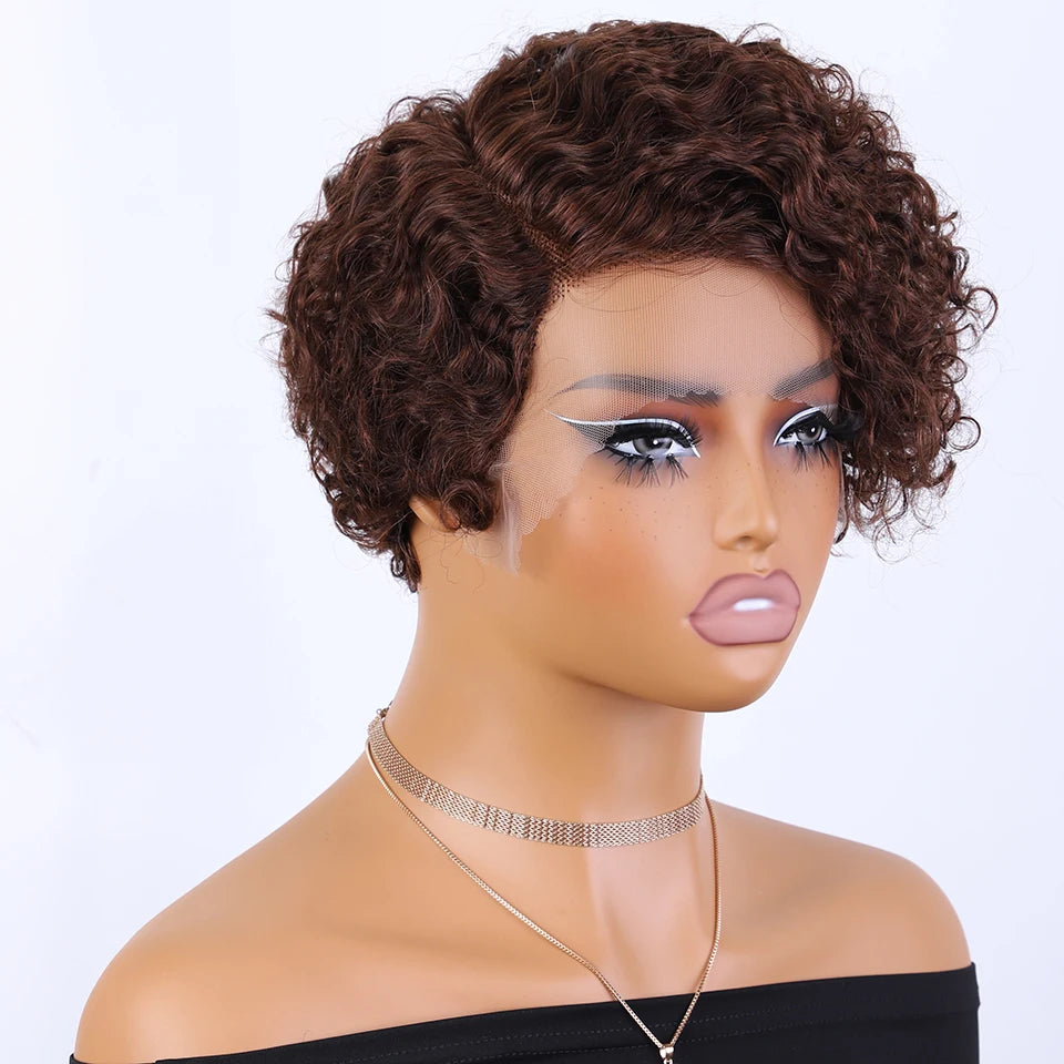 Curly Short Pixie Lace Front Wig Remy Human Hair Glueless for Women