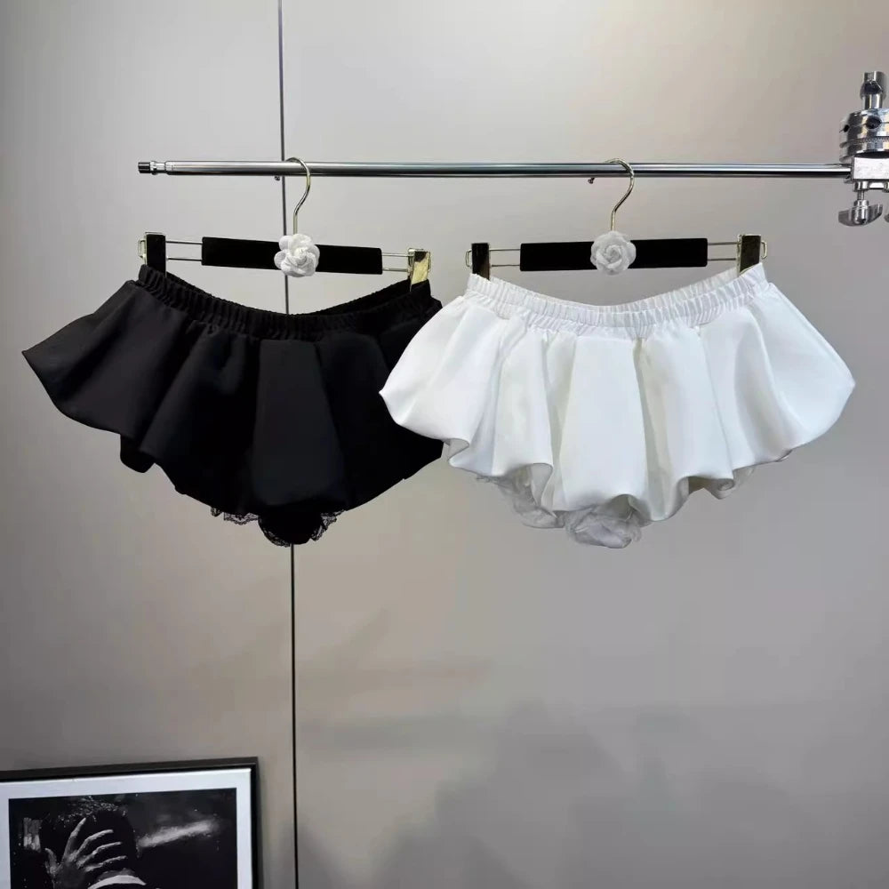 VGH Hotsweet Flower Bud Skirt for Women Spliced Elastic Pleated Slimming Solid Summer Fashion Short Skirts Female Clothing New