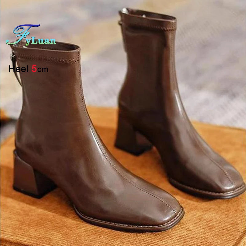 Square Toe Block Heel Ankle Boots