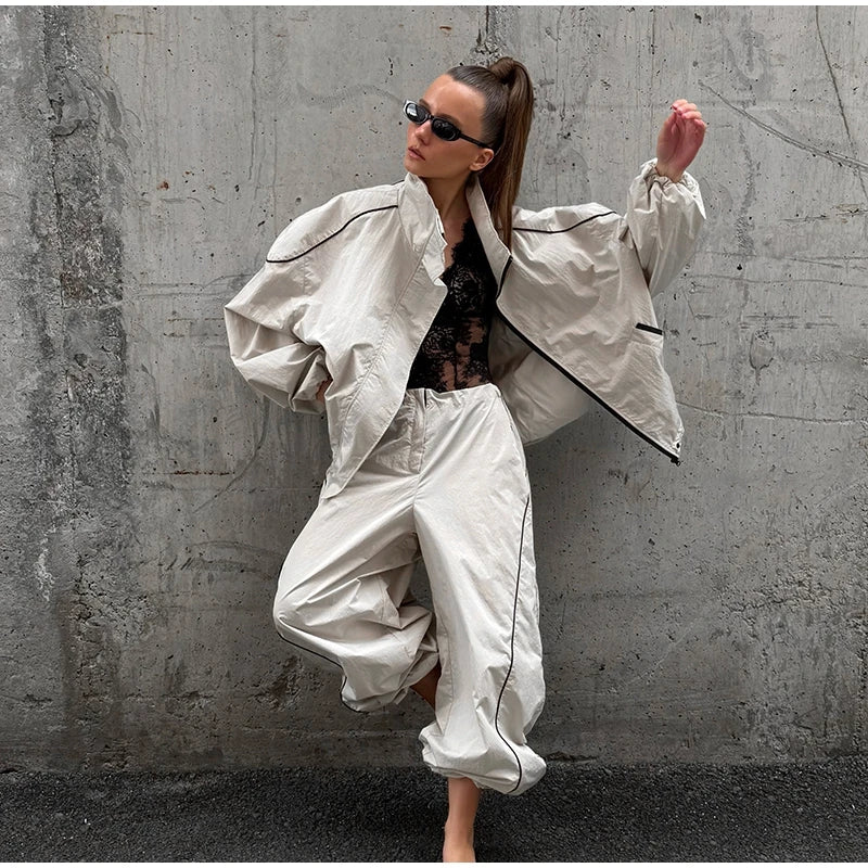 Elegant Loose Zip Up Casual Two Piece Set for Women