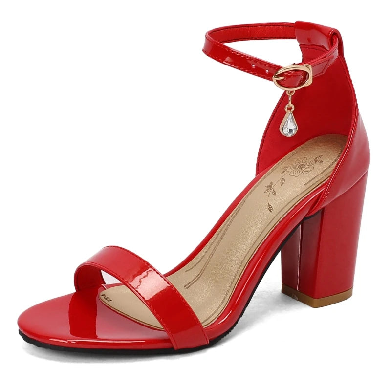 Sleek Patent Leather Block Heel Sandals