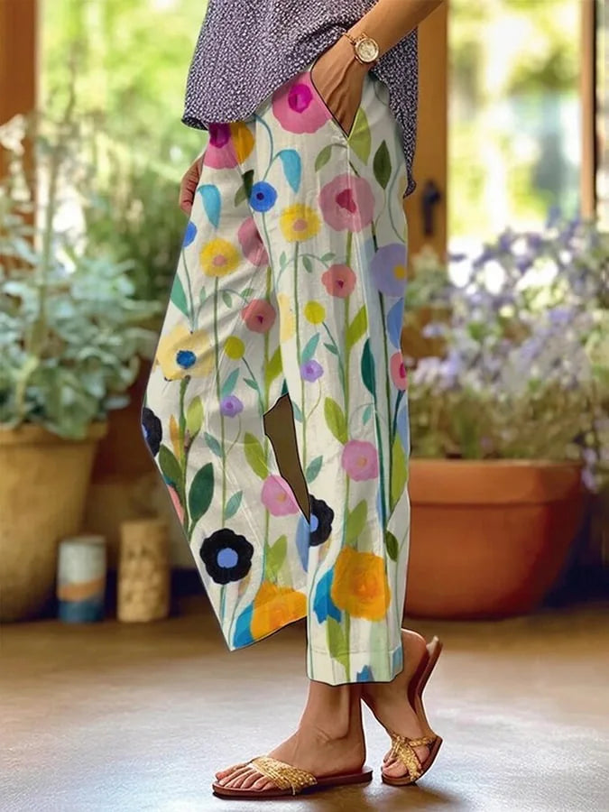 Elegant Printed Loose Ankle-Length Casual Pants for Women