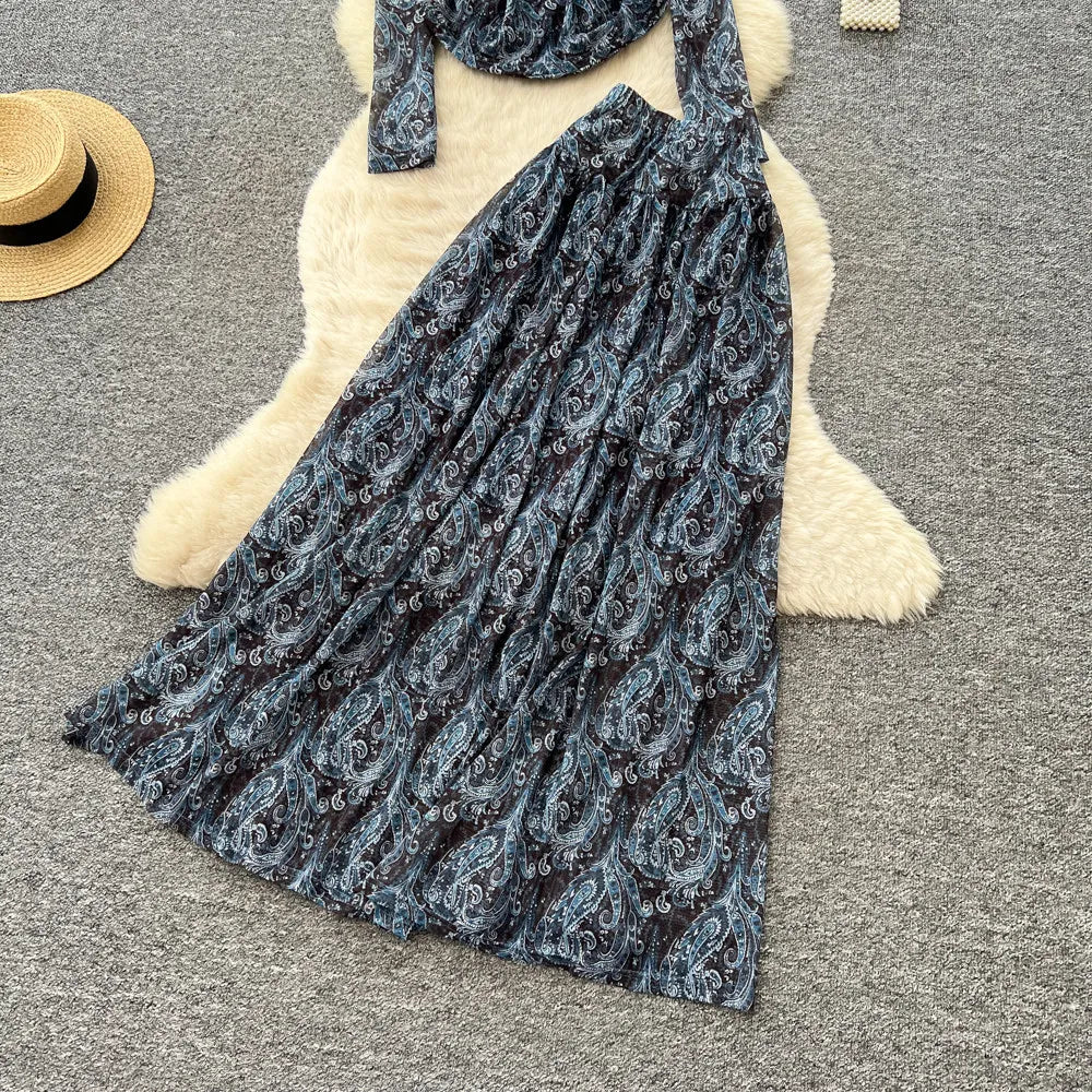 Printed Skirt Set With Long Sleeve Top
