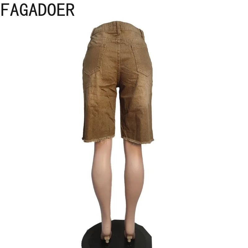 FAGADOER Y2K Fashion Denim Shorts Women Tie-dye Pocket Straight Jeans Shorts Pants Female Streetwear Bottoms 2025 Summer New