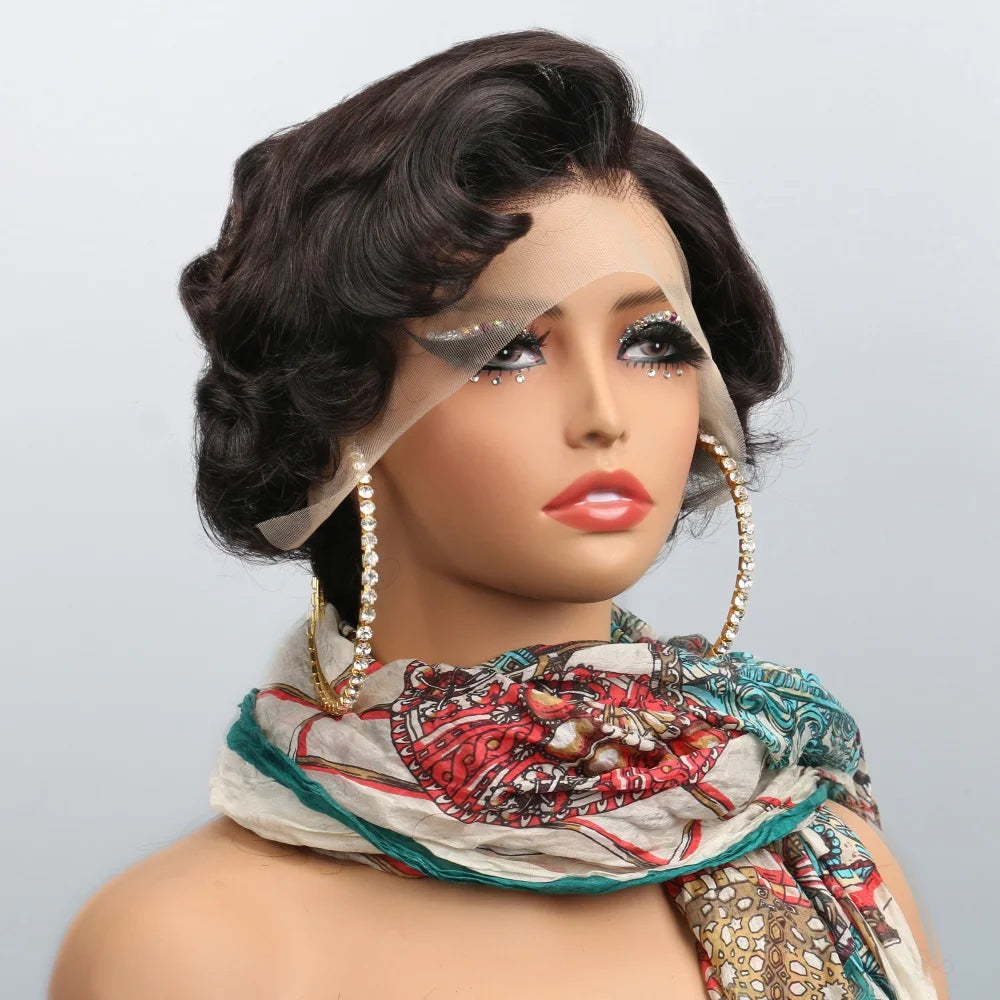 Short Curly Brazilian Human Hair Lace Front Wig for Women