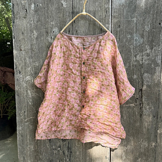 Loose Fit Floral Linen Shirt