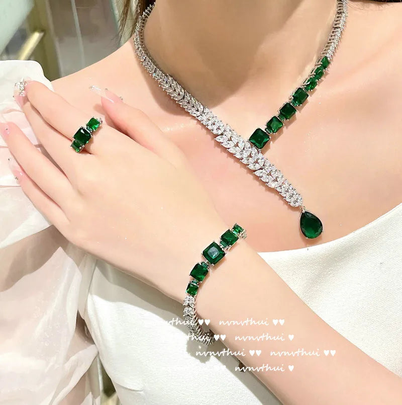 Delicate Green Zircon Wedding Jewelry Set for Women