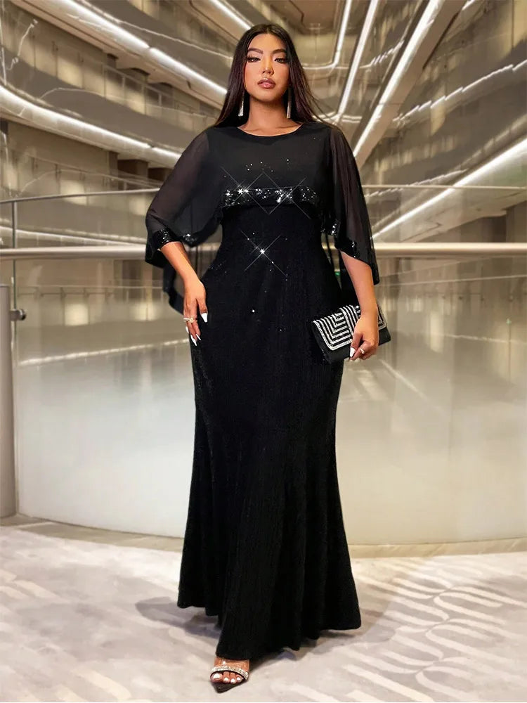 Plus Size Sequin Shawl Evening Gown