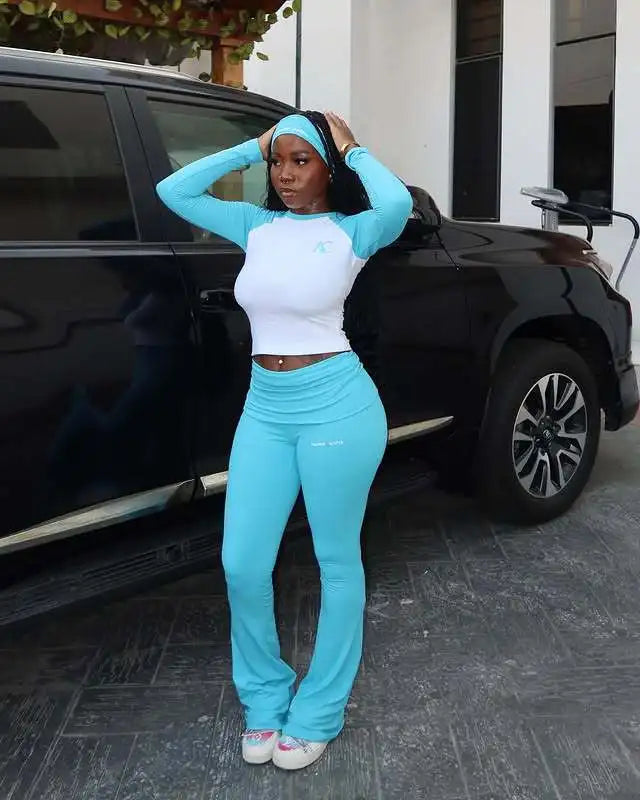 FAGADOER Casual 2 Pieces Set for Woman Long Sleeve Round Neck T-Shirt and High Waist Pants Matching Tracksuits Female Sportswear
