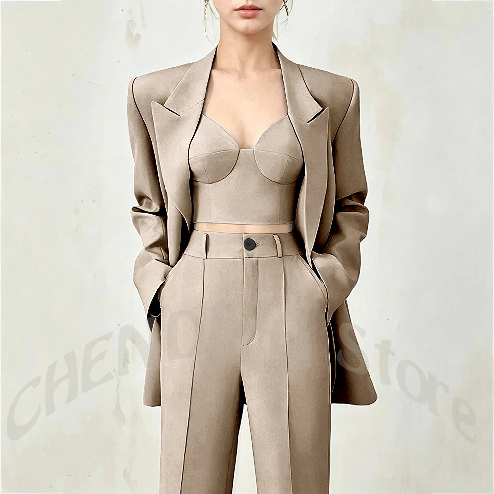 Business Casual Women's Suit Two Piece Peaked Lapel Stylish Double Breasted Formal Outfit Female Jacket Pants Customized