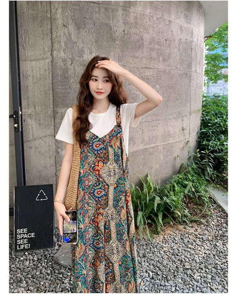Vintage Bohemian Printed Wide Leg Casual Jumpsuit For Women