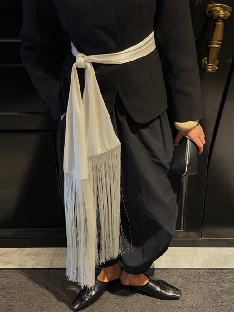 Chic Fringe Tassel Satin Waist Bag With Flowing Strap for Women