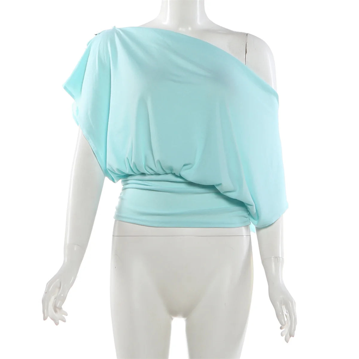 Off Shoulder Pleated Batwing Sleeve T Shirt for Women