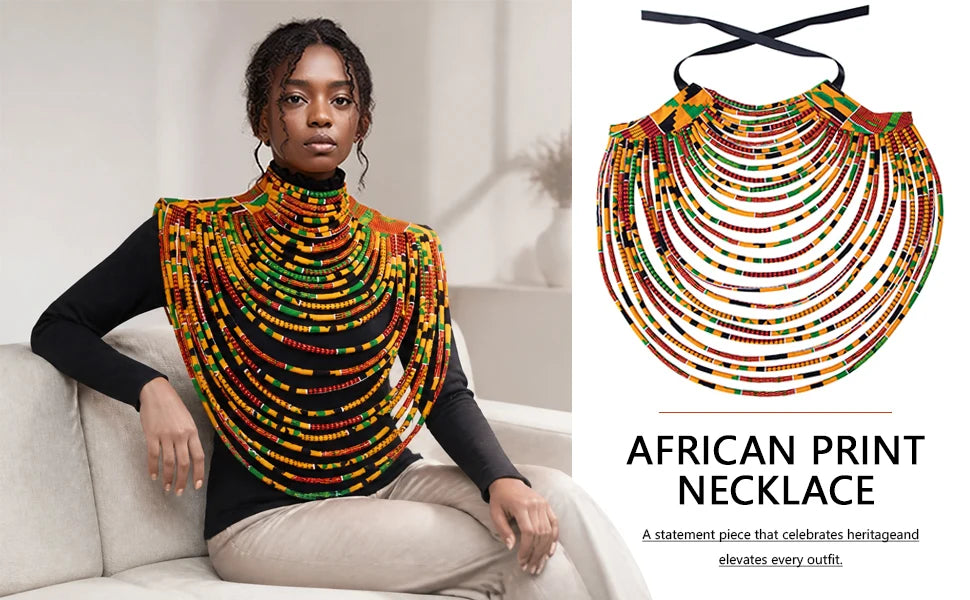 African Multi-Strand Statement Choker Necklace for Women