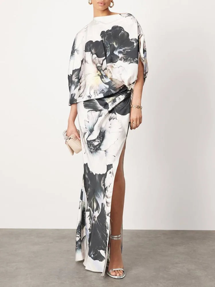 Asymmetric Bat Sleeves Maxi Dress