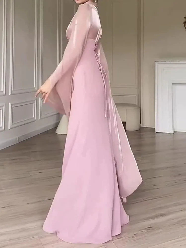 Elegant Satin Split Sleeve Evening Dress for Women