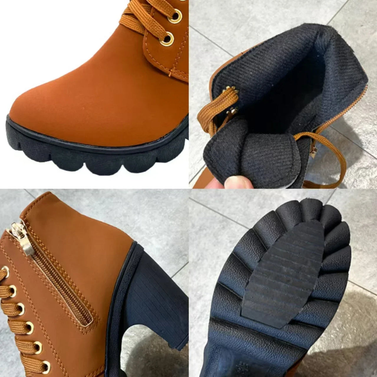 Lace-Up Platform Ankle Boots With Square Heels for Women