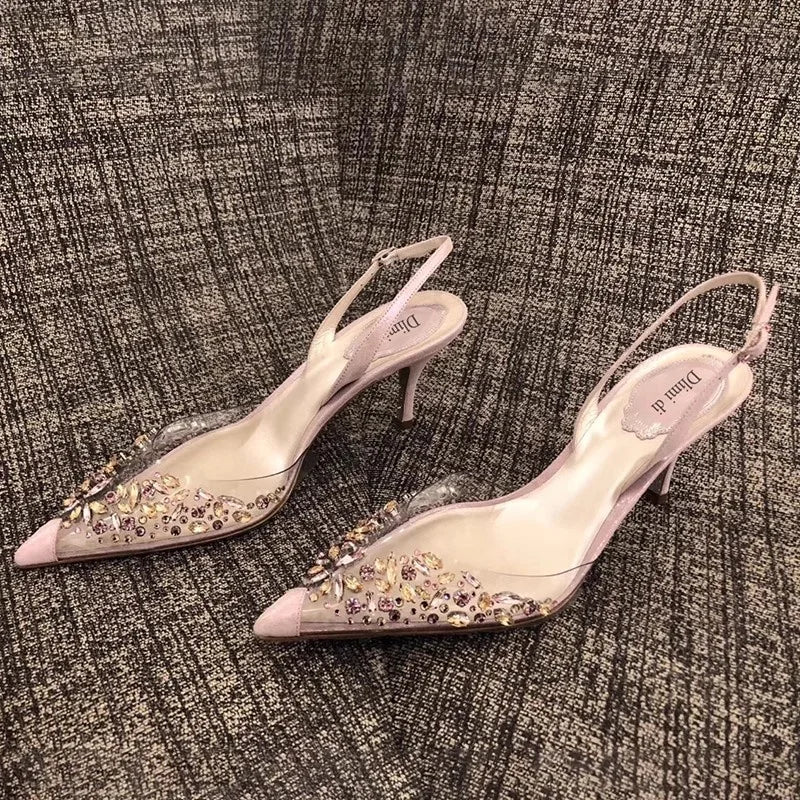 Rhinestone Pointed Toe Transparent Sandals for Women