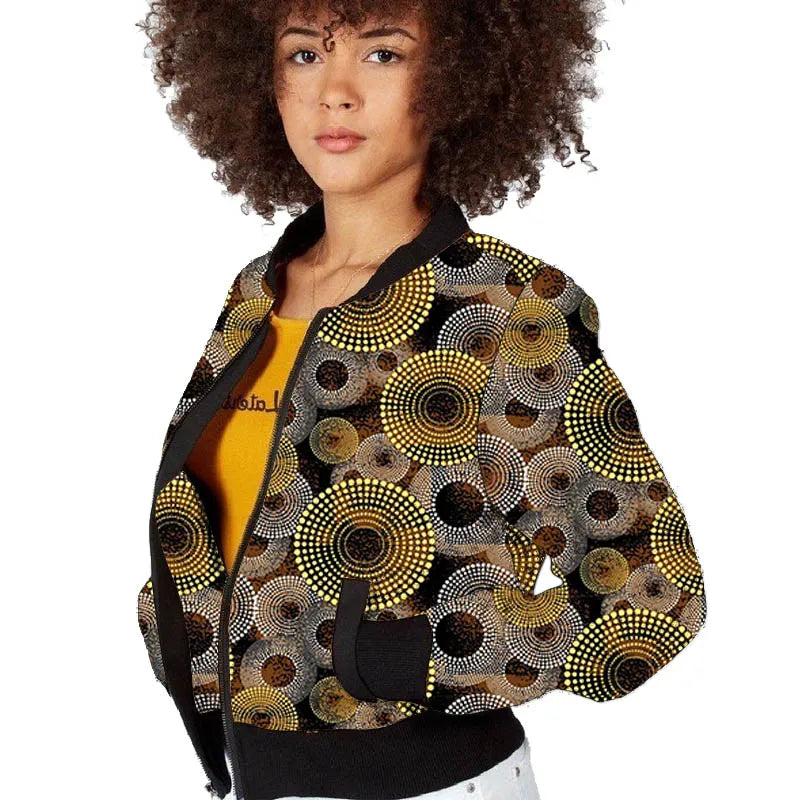 Elegant African Print Tailored Flight Jacket for Women