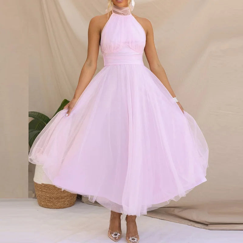 Elegant Lantern Sleeve V Neck Maxi Dress for Women