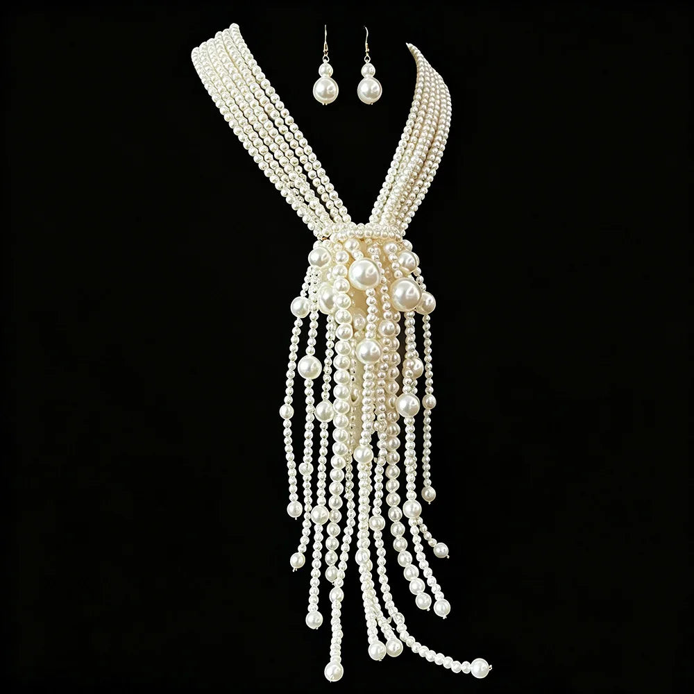 Elegant Layered Imitation Pearl Tassel Necklace for Women