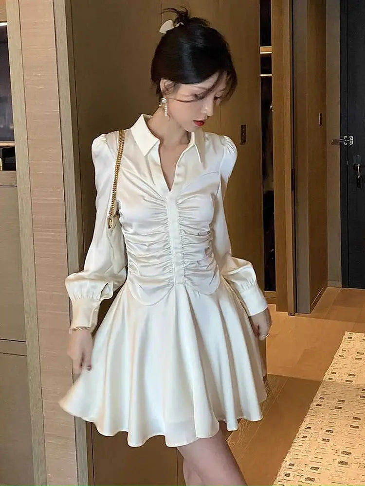 Vintage Pleated Long Sleeve Maxi Dress