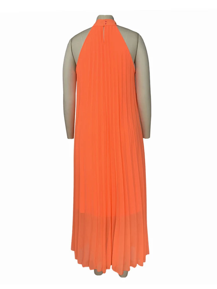 Chiffon Dresses for Women Long Elegant Evening Dress Big Size Round Woman Plus Size Sexy Pleated Halter Dress Summer Wear