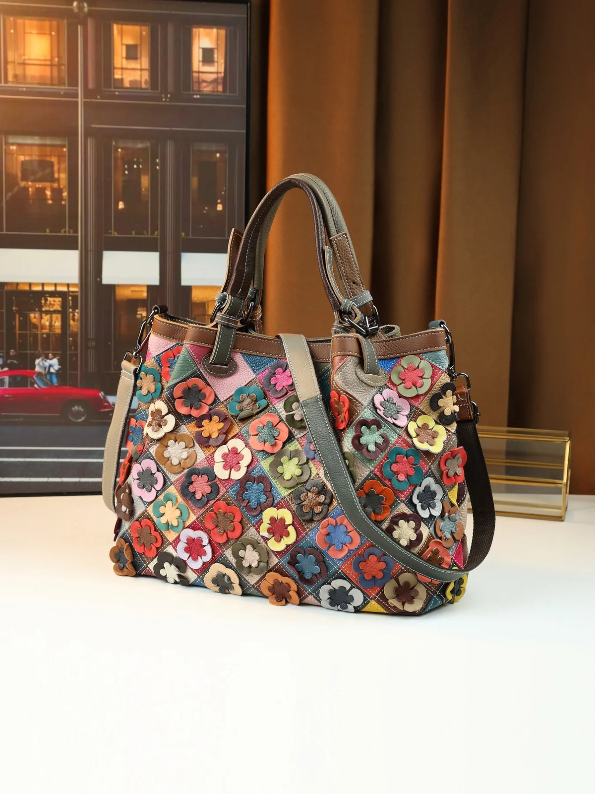 ABQP New Women's Handbag Made of Genuine Leather Hand Woven Women's Single Shoulder Crossbody Bag Color Spliced Women's Bag