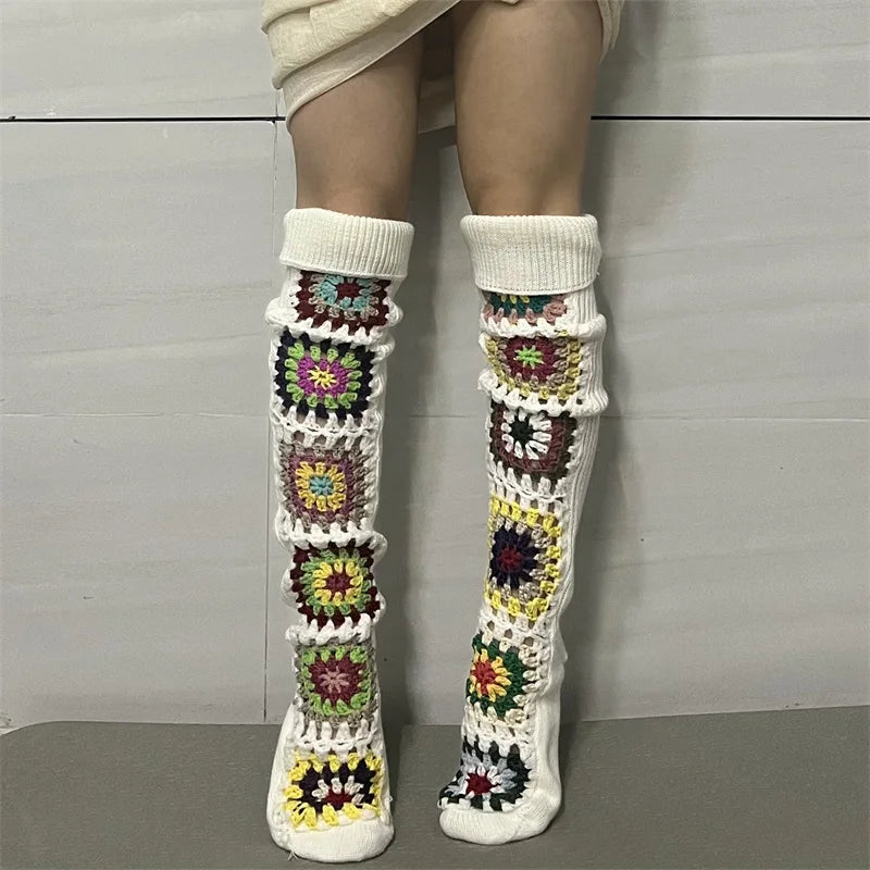 Ethnic Crochet Knit Autumn Winter Thigh High Socks for Women