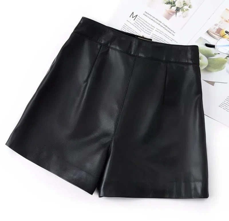Women's Genuine Leather Shorts 2025 New Style Fashionable Ladies Short Pants