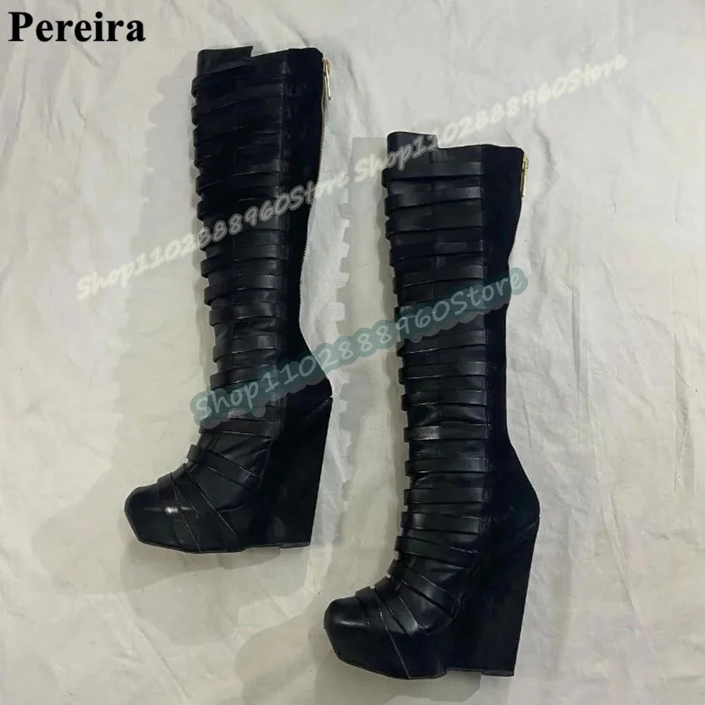 Sparkling Black Full Crystals Platform Slippers Wedges High Heel Shoes For Women Slip On Open Toe Party Fashion Women Slippers