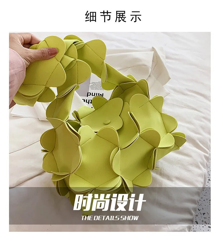 Korean Style 3D Flower PU Leather Shoulder Bag for Women