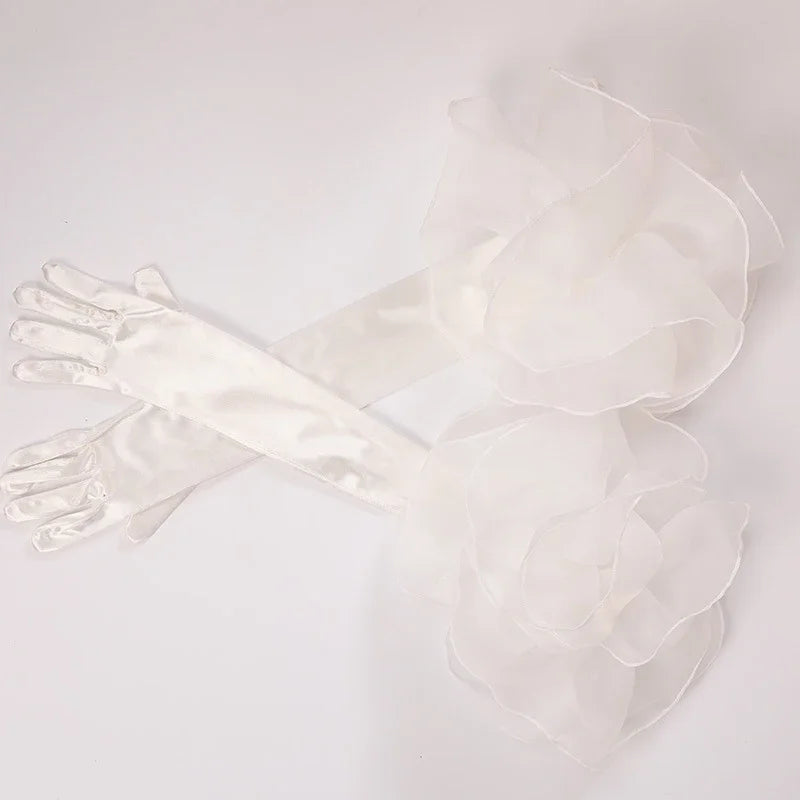 Elegant Velvet Elbow Length Ruffle Gloves for Women
