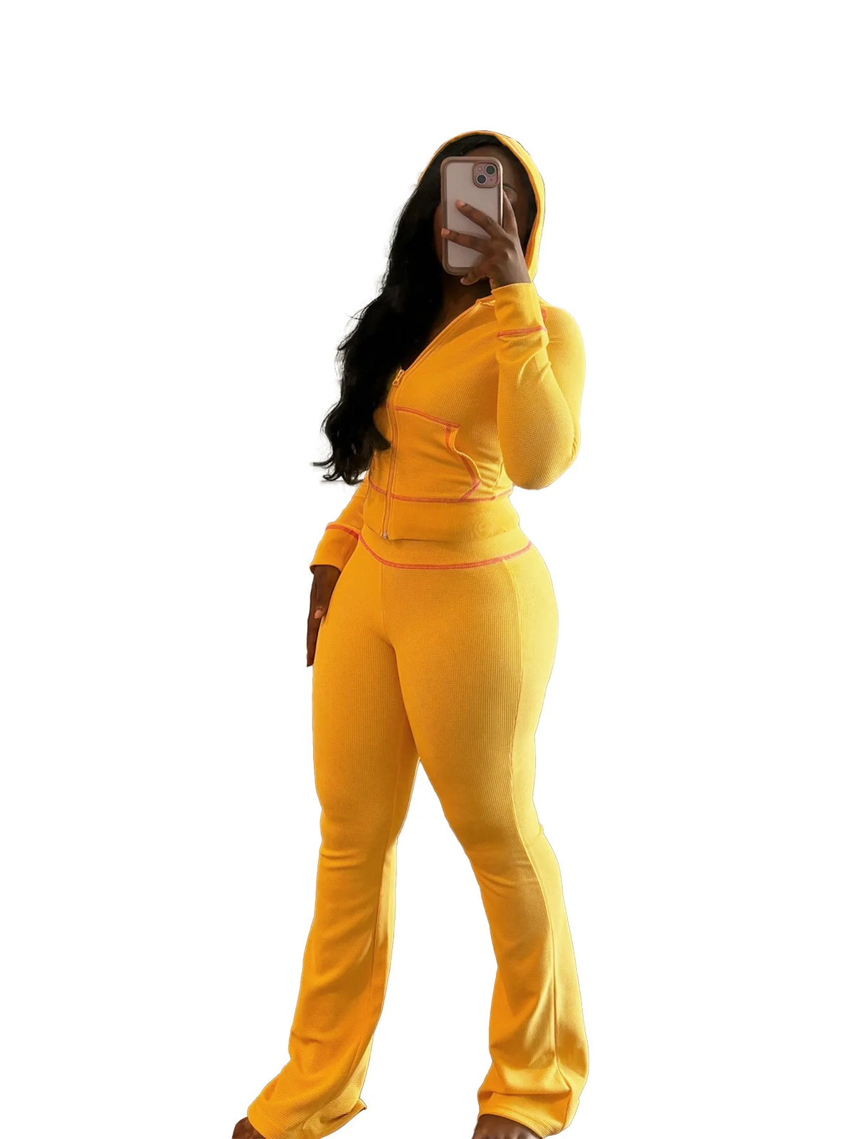 Hooded Long Sleeve Two Piece Matching Pants Set for Women