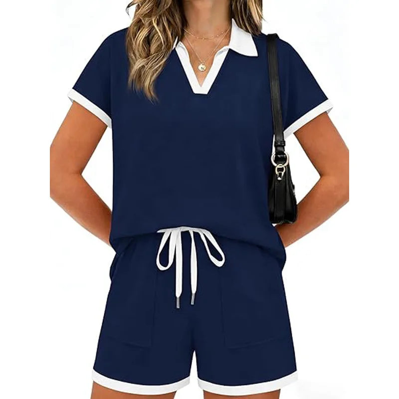 Soft Casual Relaxed Patchwork Two Piece Set for Women