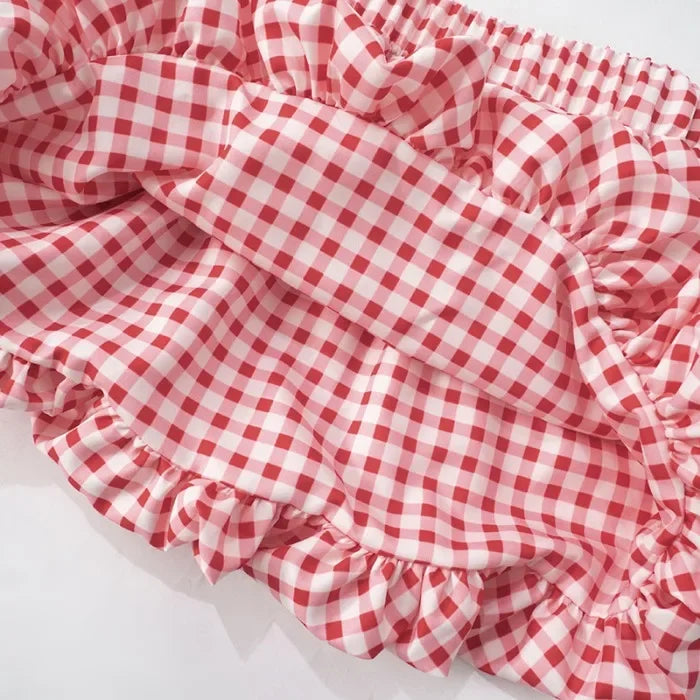2 Piece Skirt Set for Women Bow Decoration Long Sleeves Top and Versatile Plaid Dresses Y2k Suit Spring and Summer 2025 New