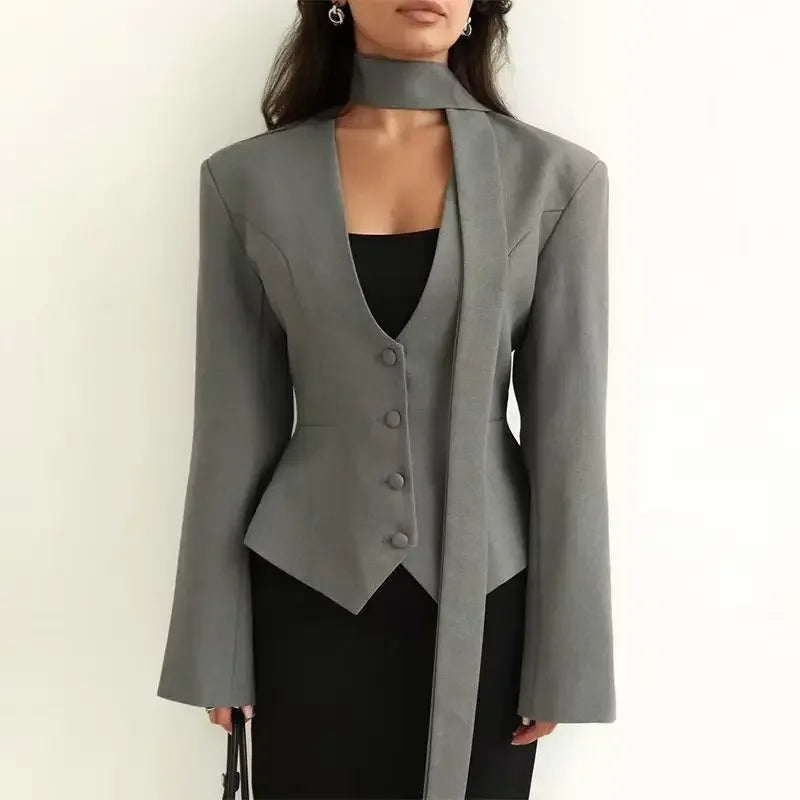 Waist-Cinched Single-Breasted Blazer Jacket for Women