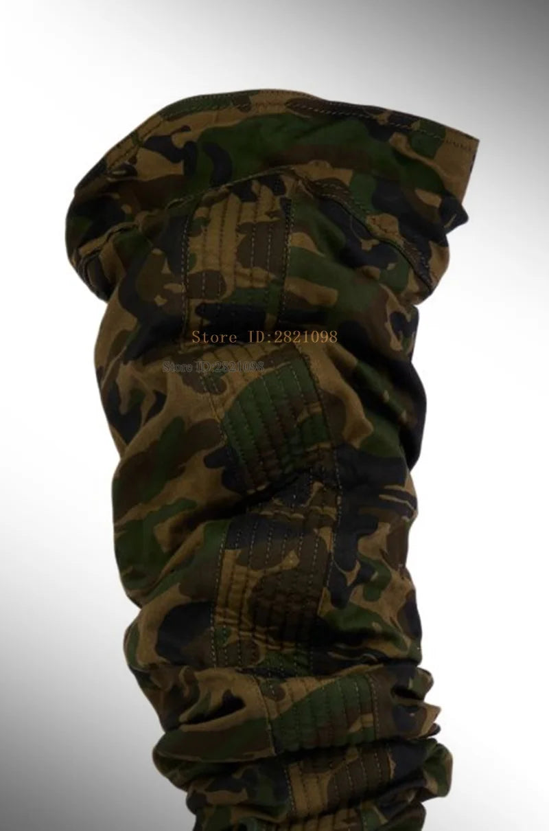 Camo Denim Pointed Toe Slim Knee-High Stiletto Boots for Women