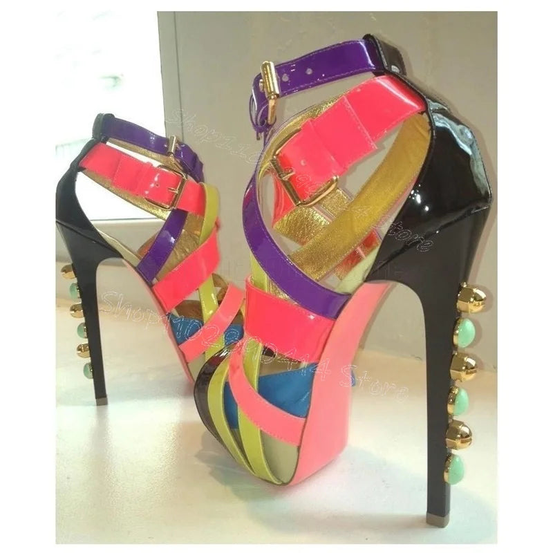Colorful Beaded Strappy Peep Toe Platform Sandals For Women