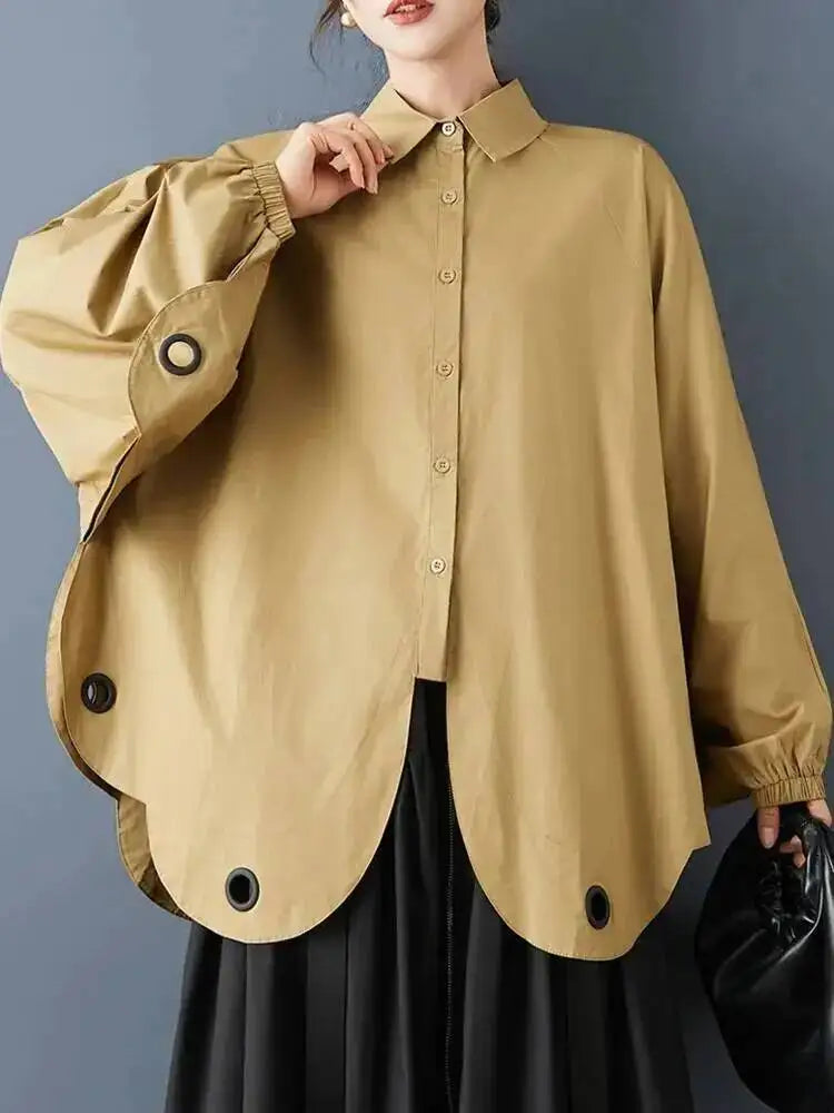 Casual Loose Batwing Sleeve Button Polo Shirt for Women
