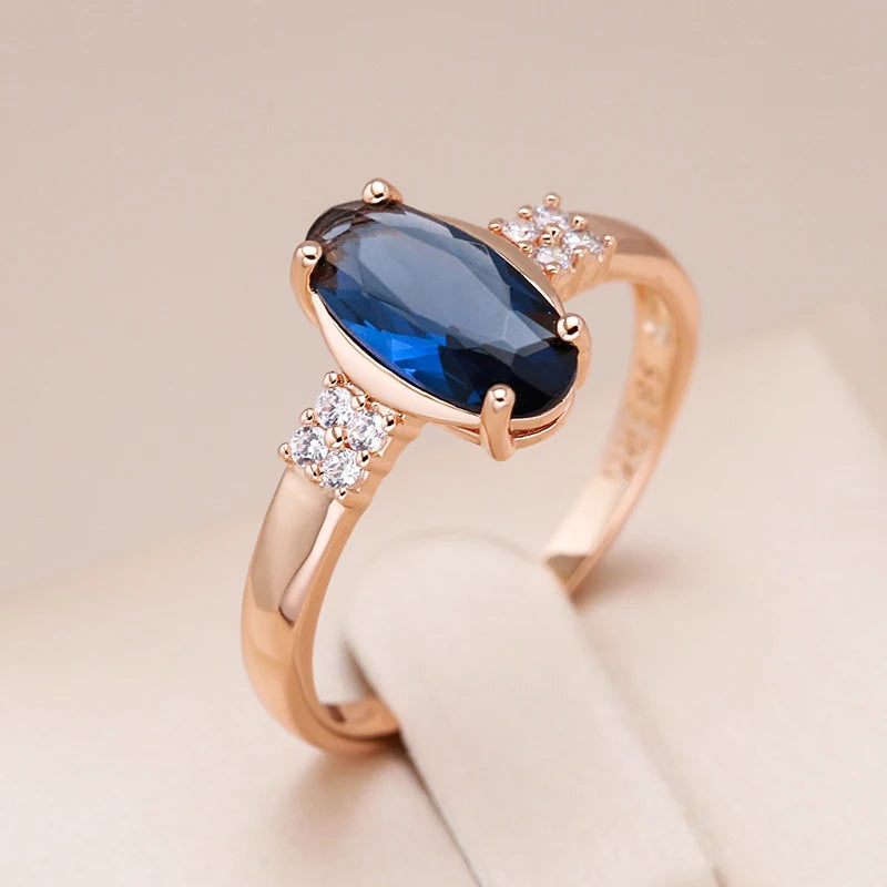 Shiny Blue Oval Zircon Gold Plated Wedding Ring for Women
