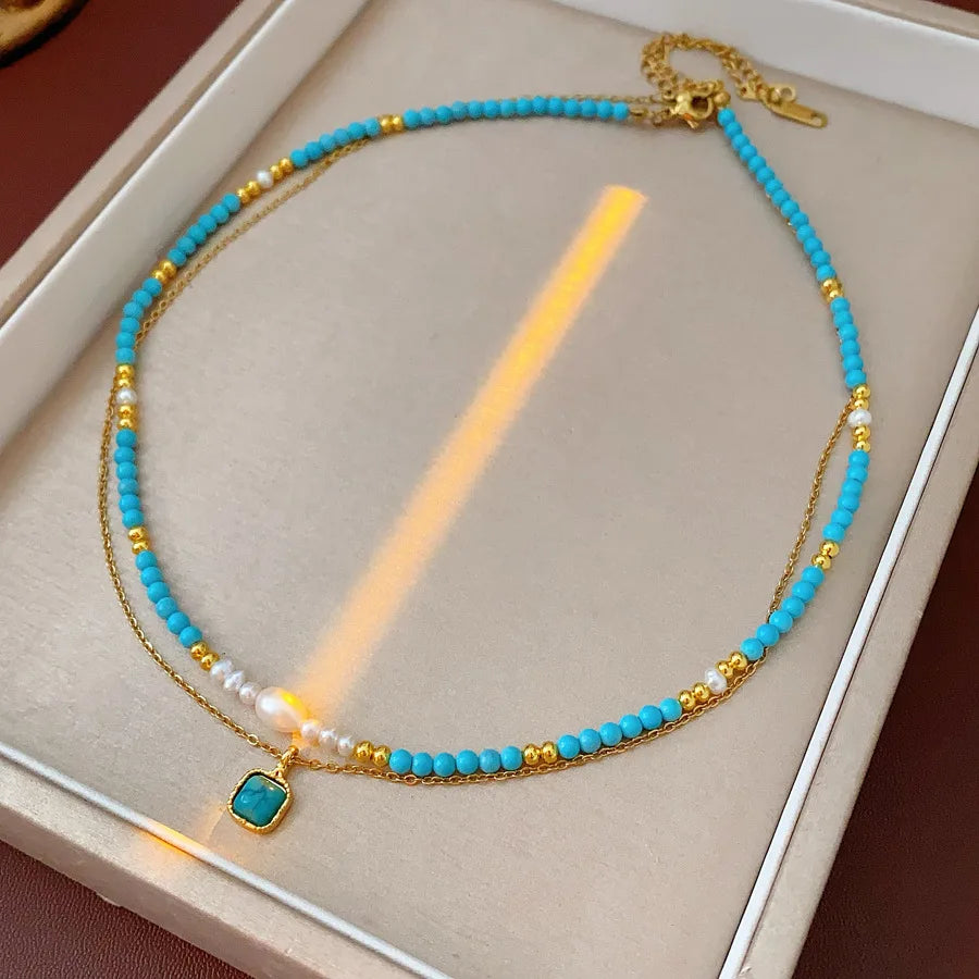 Turquoise Double Layer Beaded Necklace