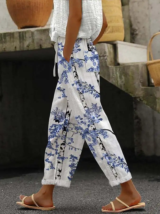 Elegant Printed Loose Ankle-Length Casual Pants for Women